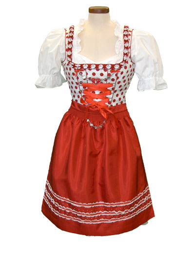 # S&W Dirndl "Naomi" Tupfen kirschrot (Gre 32) 3 teilig