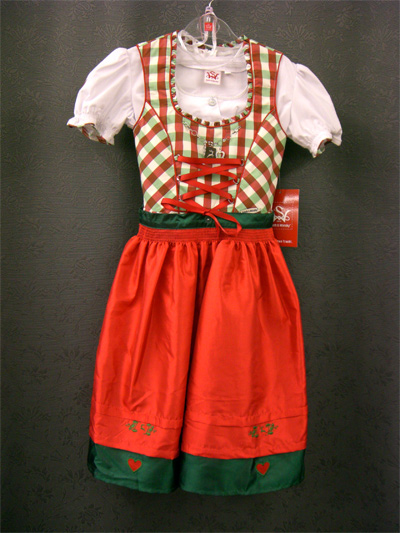 Kinder-Dirndl "Rotkäppchen" rot-grün Gr.128 3tlg.