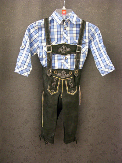 Kinder-Lederhose "Ritter Peterle" sw-blau Gr.98 2tlg.