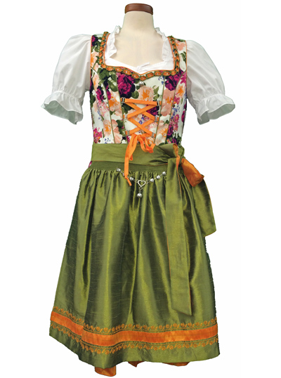 # S&W Dirndl "Tlau" aprikose-oliv-orange Gr.34-40 3tlg.