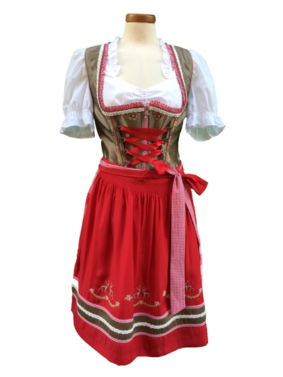 Dirndl "Angela" taupe-rot Gr. 42 3tlg.