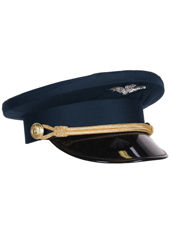 Pilotenmütze mit Kordel & Lackschirm dunkelblau